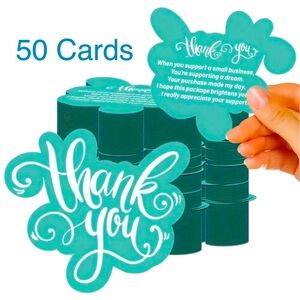 Pack of 50 Shaped Small Business Double Sided Thank You Cards, Turquoise